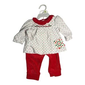 Little Me Baby 3M My 1st Christmas Red Velour‎ Pants Set White Polka Dot Top